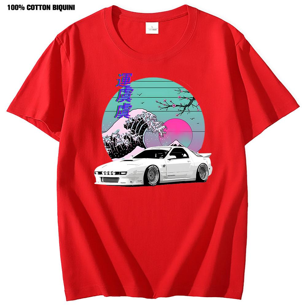 Anime T-shirt För Japansk Vaporwave JDM Legendbil RX7 Tryck T-shirts Harajuku Japanska Bilar Herr 100% Bomull Klassisk T-shirt