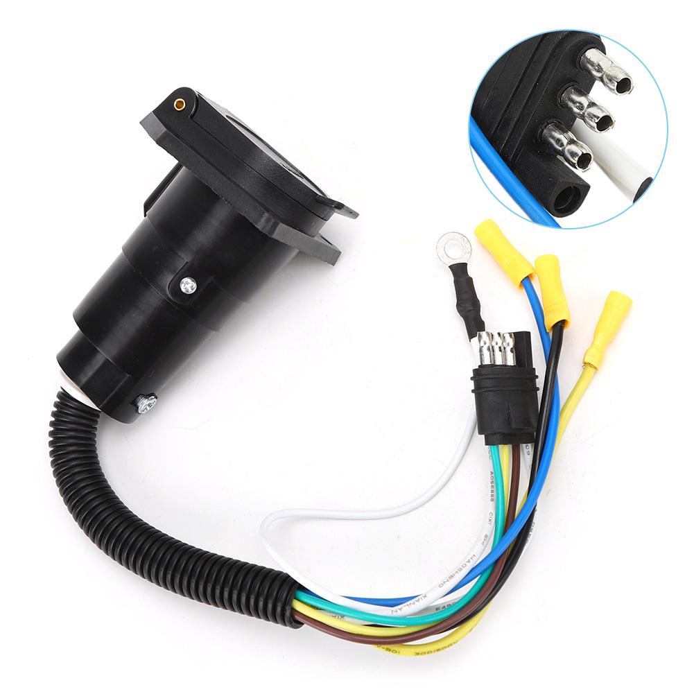12V Trailer RV Connector 7 Way to 4 Way Hitch Plug with Dustproof Cover and Bracket