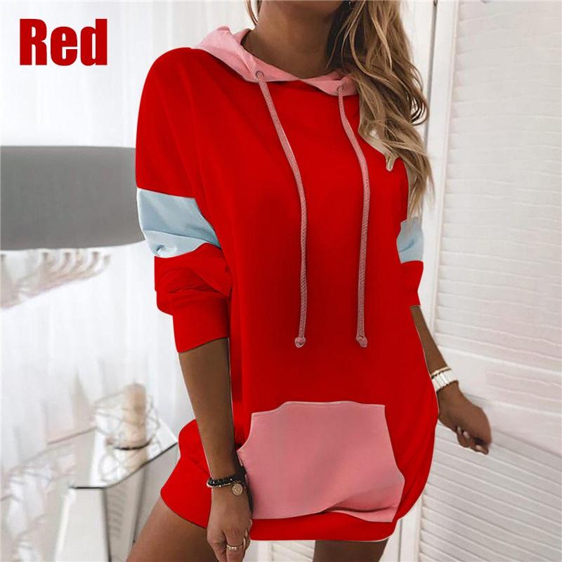 

Новая зимняя женская мода Теплое свободное платье-пуловер Платье-худи с длинным рукавом Мини-платье с цветными блоками Большой размер M