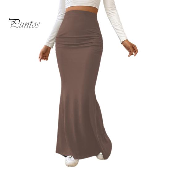 

Женская юбка-макси с высокой талией, однотонная юбка с рыбьим хвостом, облегающая юбка до щиколотки с подъемом бедер, длинная юбка со сборками S