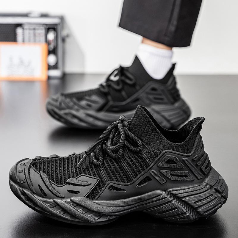 Men's shoes casual running sports fly-woven shoes men's summer breathable lace-up platform single shoes new large size trendy shoes
