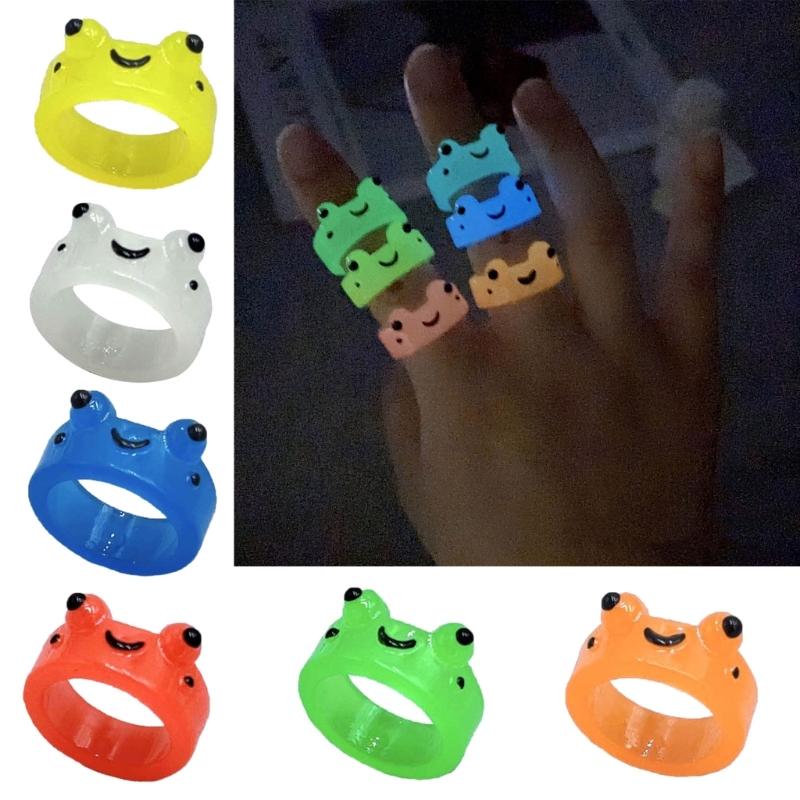 Cute Luminous Frog Resin Ring Colorful Novel Funny Animal Cartoon Finger Ring Glow In The Dark Aesthetic Rings for Girls