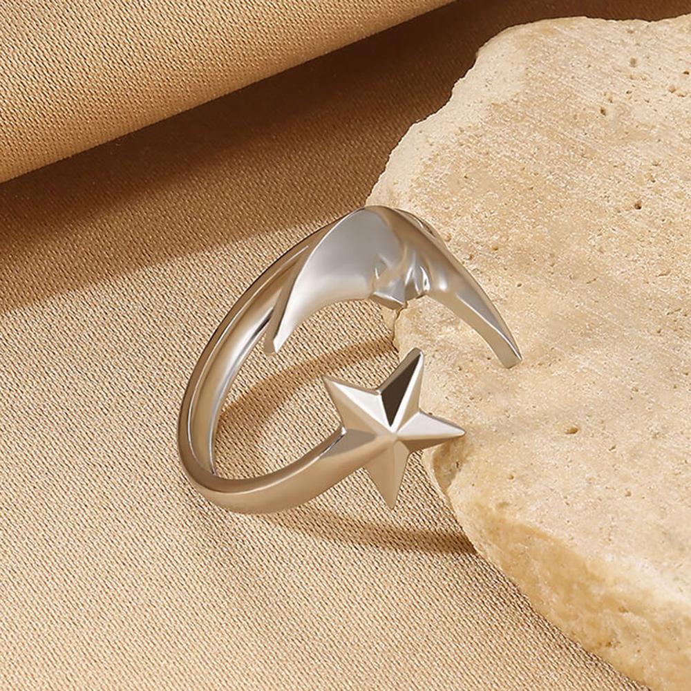 2025 New Stainless Steel Star Moon Open Ring For Women Gold Color Thin Finger Jewelry Basic Waterproof Rings Punk Unisex Anillos