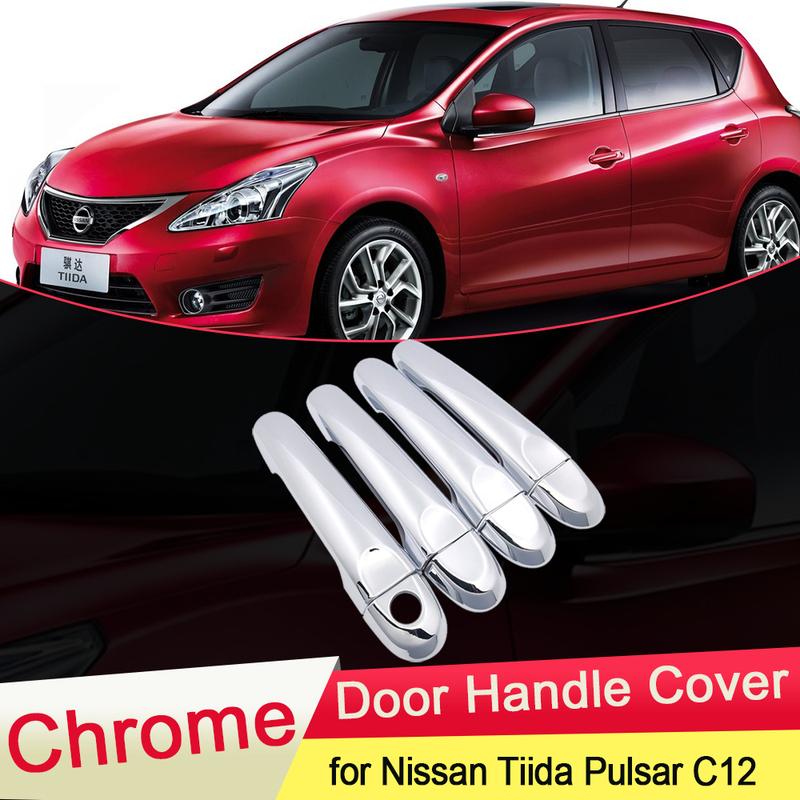 For Nissan Tiida Pulsar C12 MK2 2012~ Chrome Door Handle Cover Trim Catch Car Set Stickers Accessories 2013 2014 2015 2016