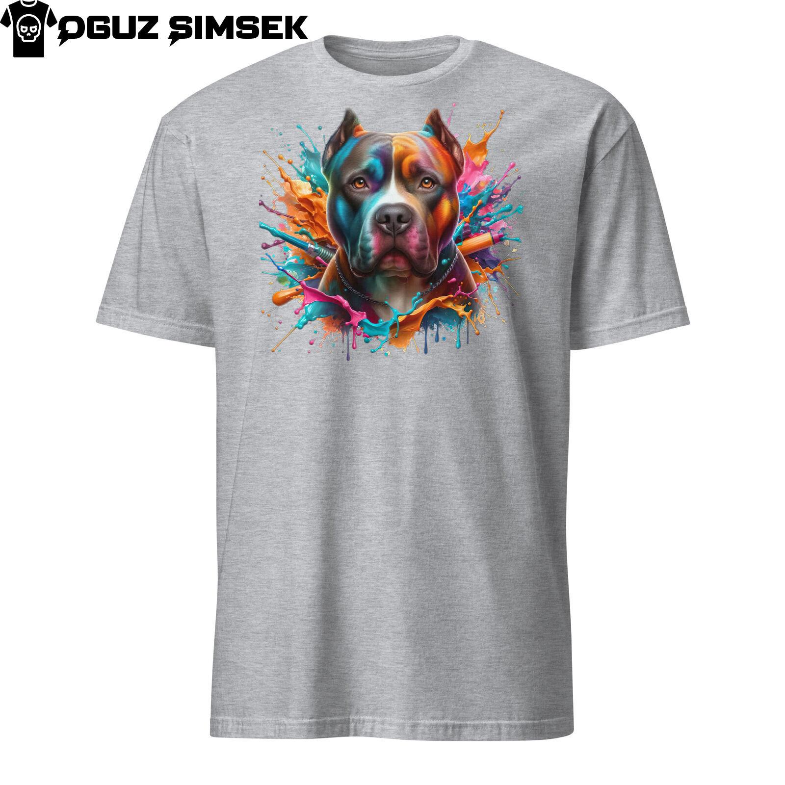 Colorful Pit Bull Terrier Unisex T-Shirt Mens Womens Tees Top | Vibrant Dog Graphic Tee Short Sleeve XL