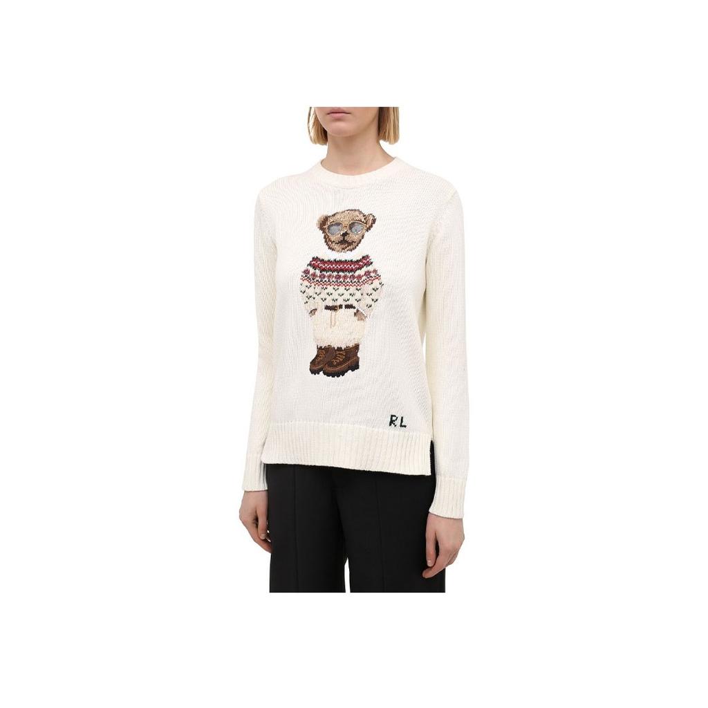Polo Ralph Lauren FW21 Round Neck Floral Knit Cartoon Wool Sweater Women sweater White 211827358-001