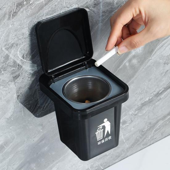 Trash Can Ashtray with Lid Removable Stainless Steel Inner Heavy Duty No Drill Wall Mount Home Office Countertop Decorative Ash Holder Storage Box
