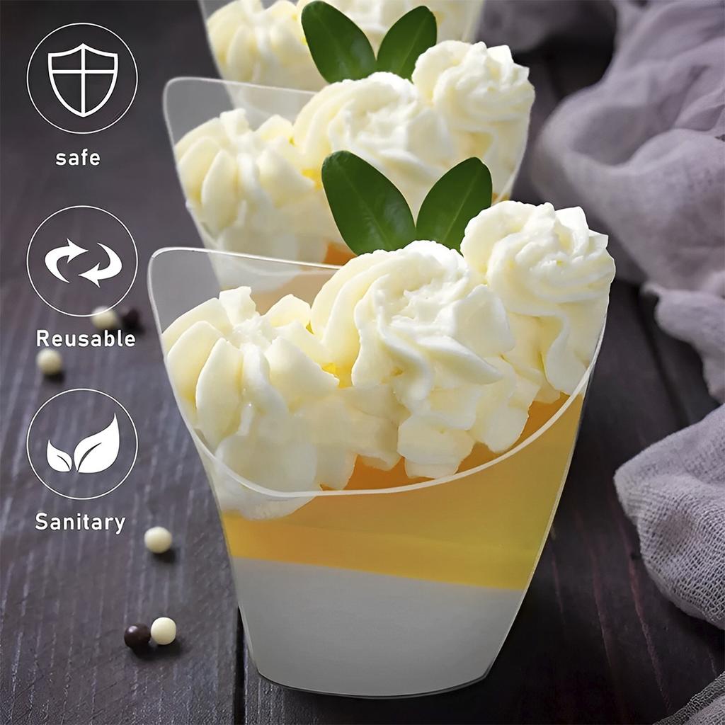 200Pcs Dessert Cups Disposable Plastic Mousse Cup 100ml Transparent Pudding Cup with Spoons Multipurpose Cheesecake Parfait Pot