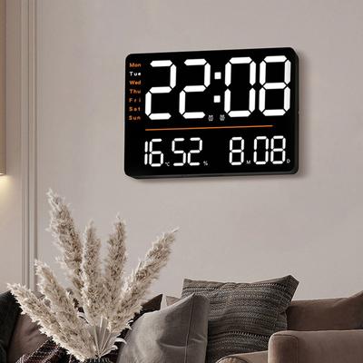 Led Digital Wall Clock 12/24h Adjustable Brightness Temperature Humidity Display Table Alarm Clock