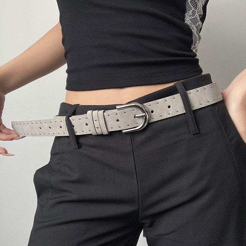 Rivet Punk Needle Buckle Belt For Men Women Versatile Y2K Jeans Decor Pu Leather Strap Hip Hop Retro Waistband