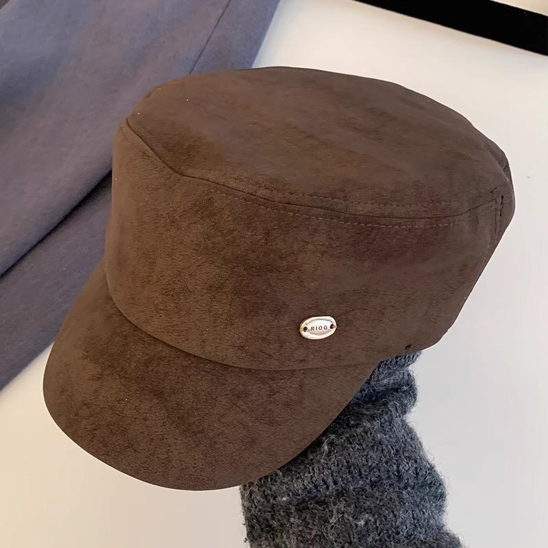 Women Fashion Flat Top Black Suede Beret Hat With Wide Brim And Style Geometric