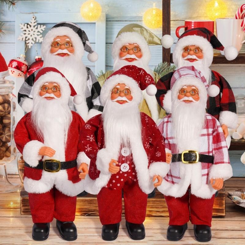 Festival Santa Statue 12" Colorful Checkered Standing Santa Figurine Dolls Christmas Desktop Decoratove Ornament Gift