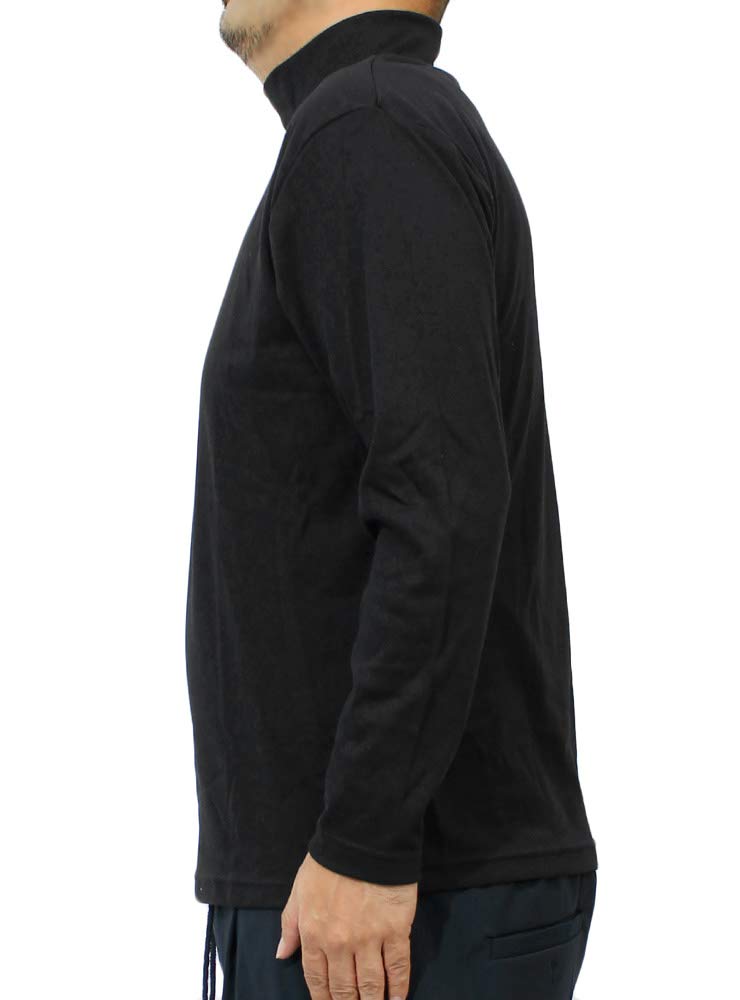 One Colors Men's Long Sleeve T-Shirt, Solid Color, Striped, Ribbed, High Neck, Size 4L, Black
