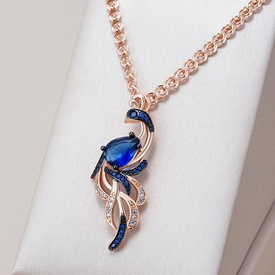 Colar com Pingente de Pássaro Único de Zircônia Natural Azul Para Mulheres  Banho Ouro Rosa e Ouro Preto Joias Finas de Animais para o Dia a Dia