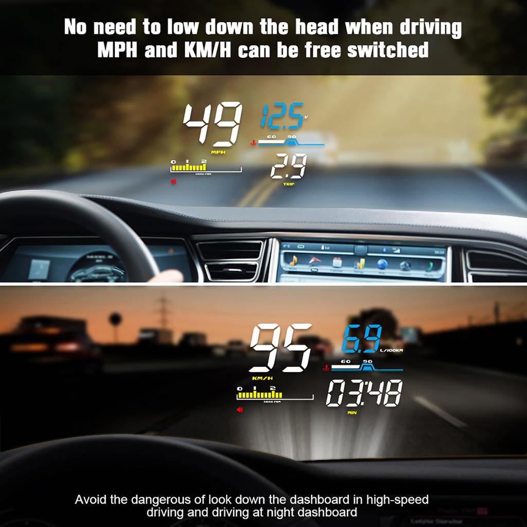 Windshield Projector Electronic Car Speedometer Tachometer with Overspeed Alarm Improve Driving Comfort & Security
