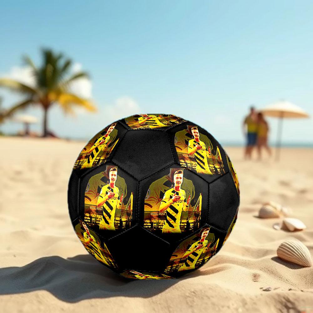 Marco Reus Printed Size 5 Soccer Ball, Machine-Stitched PVC, Durable & High Bounce, All Ages Fit, Fan Merchandise, Matches & Outdoor Use.