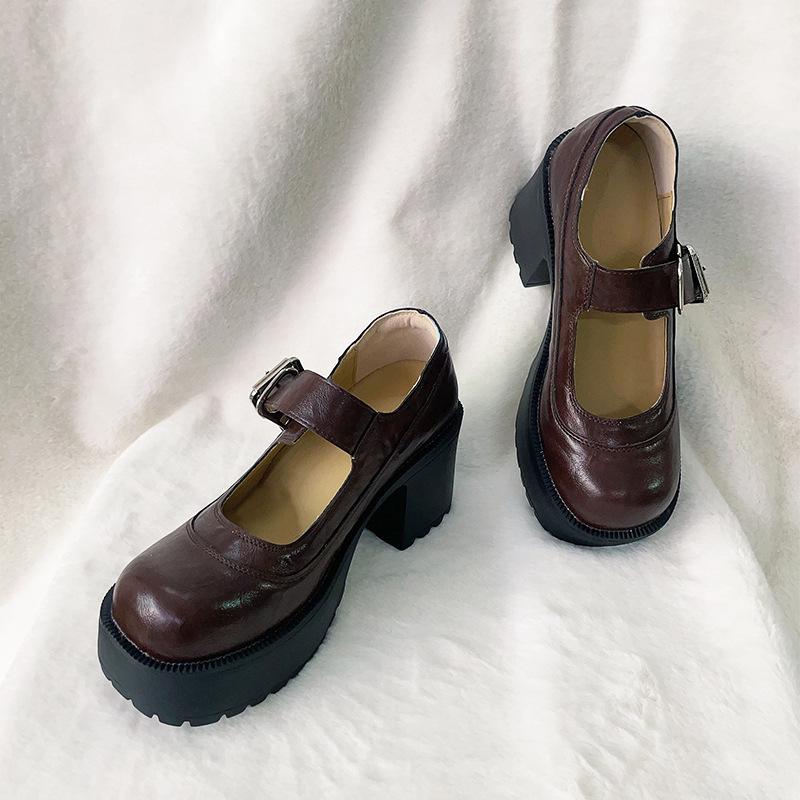 French Small Leather Shoes Women's Spring and Autumn New Round Head Retro Jk Small Man Heightening Thick Sole Mary Jane Single Shoes