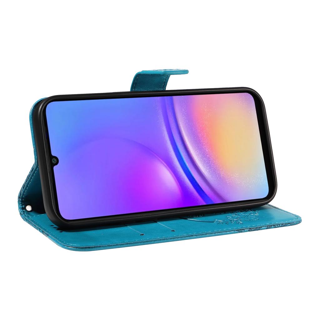 For Samsung Galaxy A07 4G/A06 5G/A06 4G Case Butterfly Pattern PU Leather Folio Flip Phone Cover -  Blue