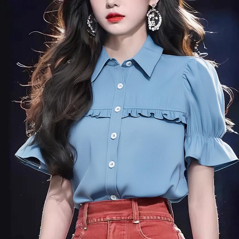 

ZANZEA Women Summer Shirt Collar Short Sleeve Ruffle Shirts S