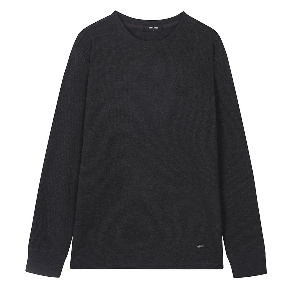 Burkeru Waffle Basic Round T-Shirt Charcoal Gray Charcoal Grey_L
