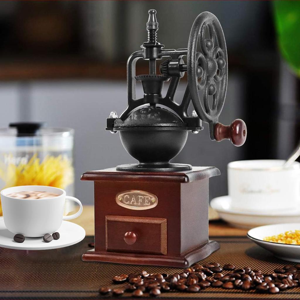 ESTVLB Wooden Coffee Mill, Antique Style, Manual Coffee Grinder with Ceramic Mortar, Adjustable Grind Size, Easy To Clean, Perfect for Cafes and