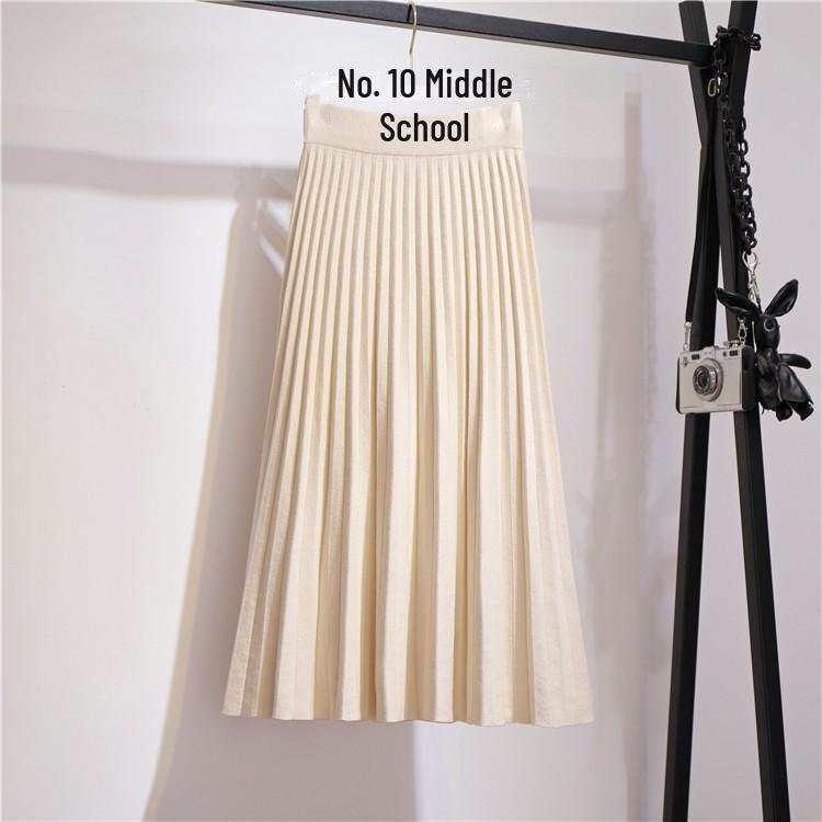 

Юбка-трапеция из шерстяной трикотажной ткани с высокой талией - женская осенне-зимняя плиссированная юбка в студенческом стиле со свитером One Size белый