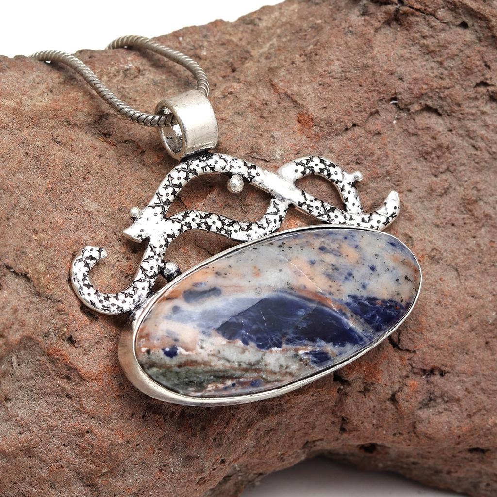 Anhänger Sodalith Silber Edelstein Schmuck Handarbeit vergoldet Sterling Natur