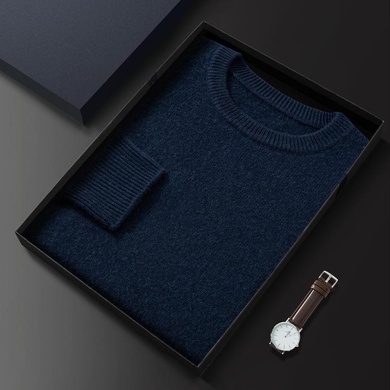 Thickened crew neck cashmere sweater versatile solid color knitted bottomed wool sweater