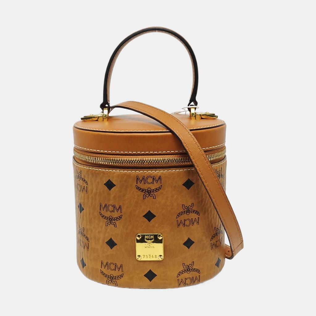 [Pre-Owned] Visetos Miniature Print Leather Cylinder Tote Bag - Good #14XNUA