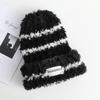 Warm Plush Pullover Hat Plush Winter Cap Fashion Stripe Hat  Safety Helmet