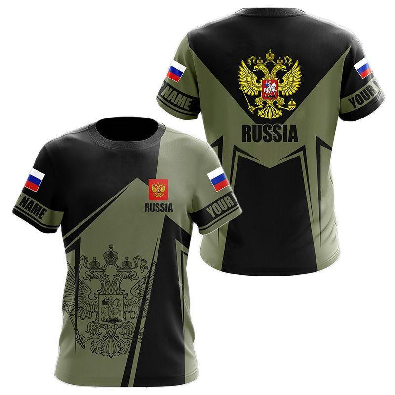 Russian Flag Military Graphic 3D Printing Summer Men's Tough Guy Style Casual Sports Loose Round Neck Short Sleeve T-shirt Tops