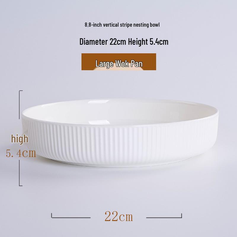 Korean Style White Bone China Vertical Stripe Dish - Shallow & Deep Options