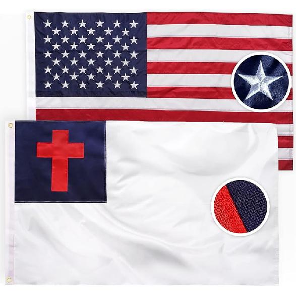 XIFAN Combo Pack: American Flag & Texas Flag 3x5 Outdoor, Heavy Duty 210D Nylon US & TX Flag, Strongest Longest Lasting with Embroidered Stars/Sewn USA+Christian