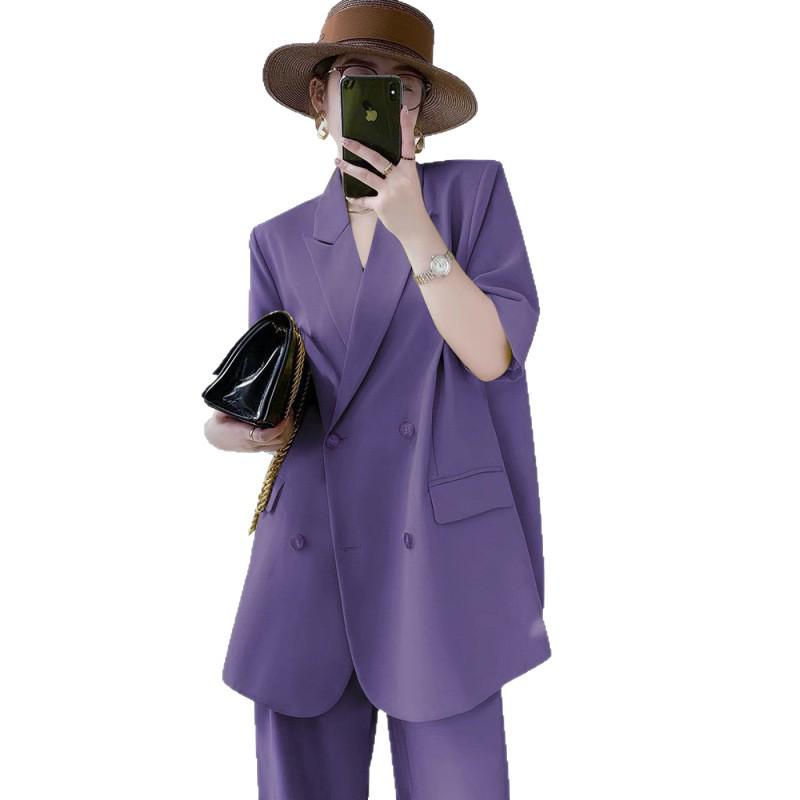 Plus Size 6681 Summer Slimming Wide-Leg Pants Two-Piece Suit for Women