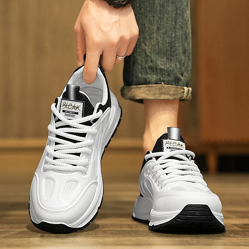 

Весна 2024 года, новая повседневная корейская версия, модная и стильная толстая подошва, сетчатая дышащая спортивная мужская обувь для бега 39 белый
