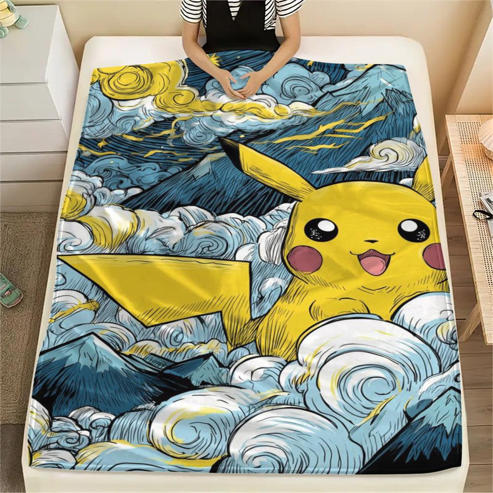 Pikachu Flannel Blanket Print Design for Bed Sofa Chair Travel and Picnic.-TING