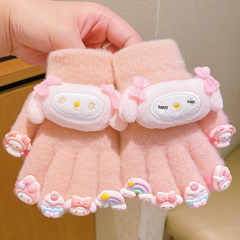 Kuromi Winter 2025 Unisex Kinder-Nagelkunst-Anti-Frost-Handschuhe - Verdicktes Fünf-Finger-Design