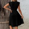 Women's Fashion Ruffle Sleeve Mid-Length V-Neck Lace Hollow Solid Color Casual Dresses
