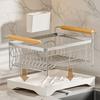 304 Stainless Steel Dish Rack with Swivel Spout & Wooden Handle, Space-Saving Rack for Drying Plates, Cups & Utensils