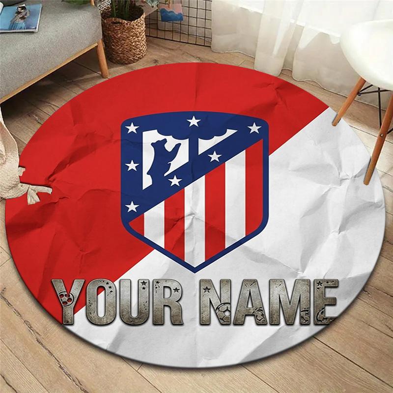 Atletico Fan Gear Custom Name Round Area Rug Carpet Rug For Living Room Bedroom Sofa Playroom Decor Nonslip Floor Mat