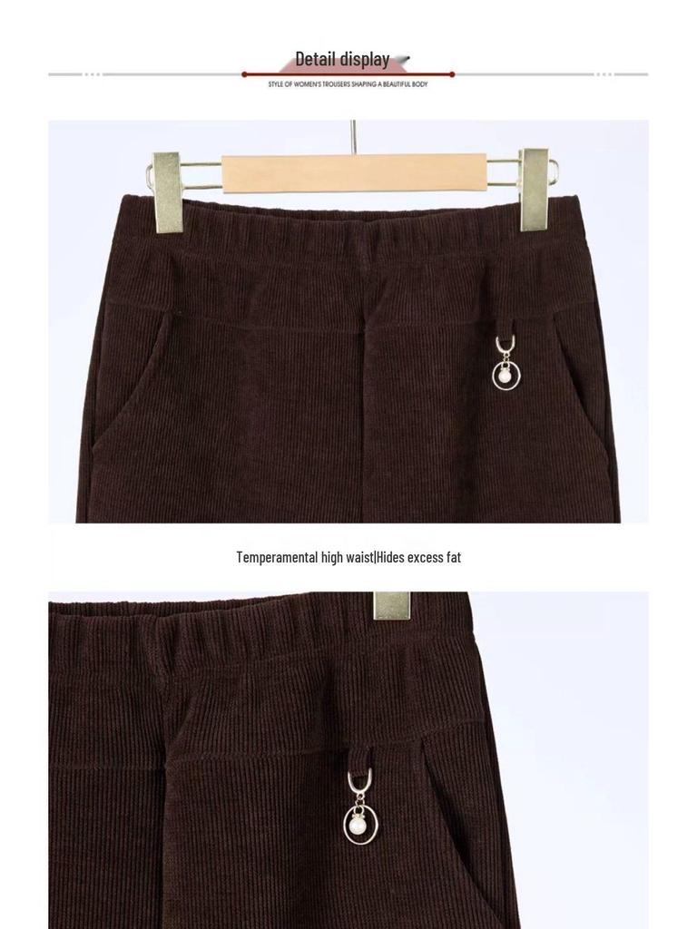 Mom's Corduroy Pants: Spring & Autumn Long, Middle-Aged & Elderly, Grandma's Winter Cotton Plus Velvet, Loose Fit, Large Size.