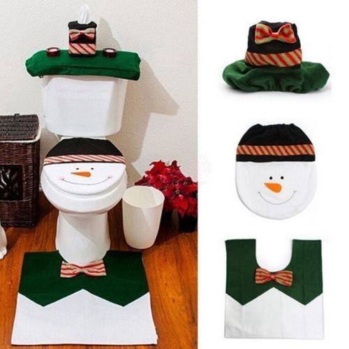 

3 Piecesset Cover Rug Decorations Bathroom Set Toilet Santa Christmas Happy Seat