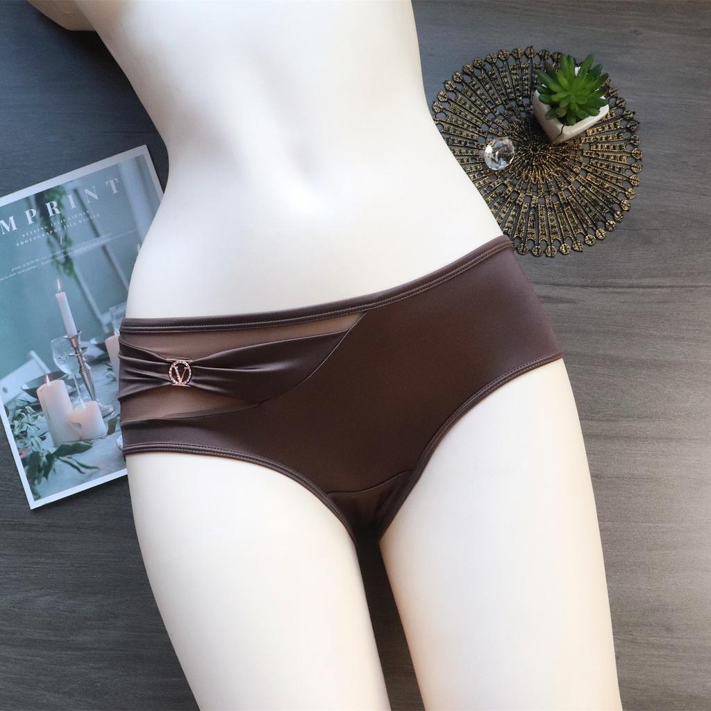 Women's Satin Sexy Mesh Low Waist Breathable Comfortable Antibacterial Briefs Underwear