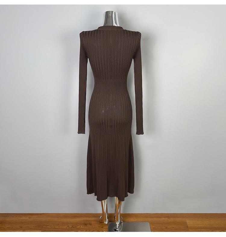 Elegant Slim-Fit Long-Sleeve Korean Knit Dress for Women