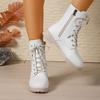 Fashion British Solid Zip Ankle Boots for Woman Autumn Winter Round Toe Lace-Up Short Boots Women Pu Leather Shoes Boties Lady