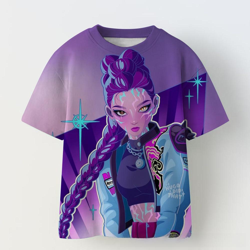 Korean Pop Music Demon Hunting Witch Group Short Sleeve T-Shirt Girl Casual Print Children's Shirt Top
