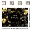 2D Glitter Balloon Birthday Backdrop, Black Gold Themed Party & Photoshoot Banner