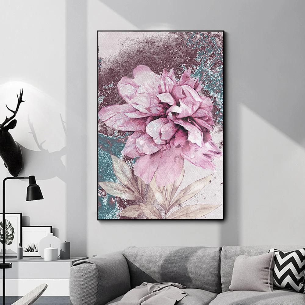 Nordic Pink Floral Canvas Painting Flower Posters and Prints Wall Art Pictures for Living Room Home Wall Decoration Gift