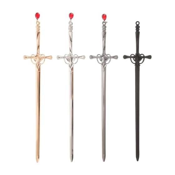 [BESTOYARD] U-Shaped Hairpin, Simple Metal Sword Shape Long Hair Stick, Single Prong Hairpin, Dragonfly Bead Red Hairpin, Everyday Use, Simple