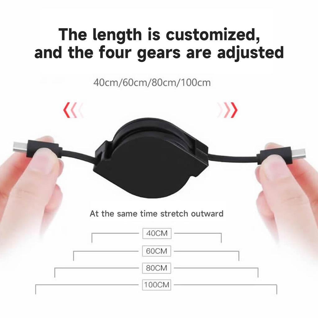 Cablu de date USB C la USB C PD 60W retractabil, cablu de încărcare rapidă pentru notebook compatibil cu telefoane și tablete Type C